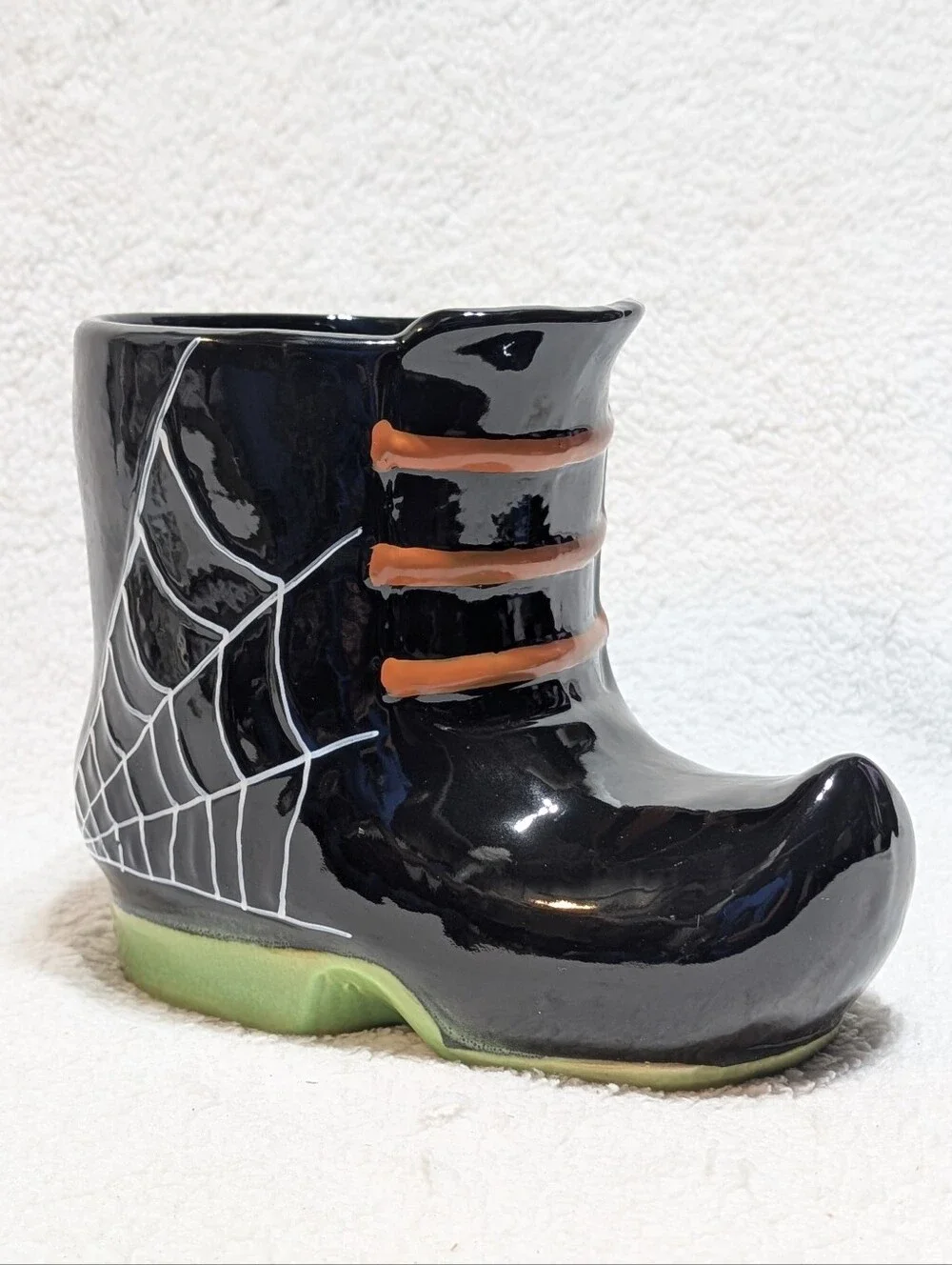 Yankee Candle Green Black Halloween Witch Boot Jar Candle Holder Ceramic Vase